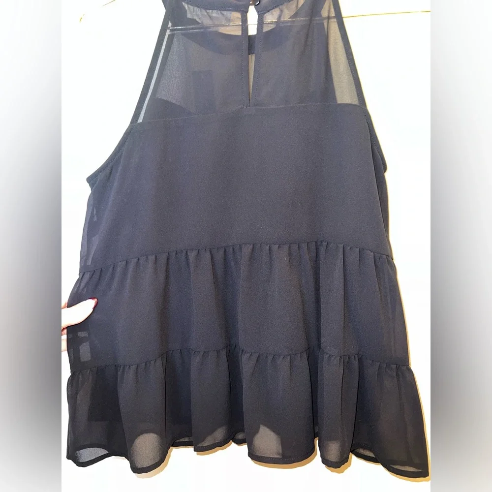 Monteau Black Tiered Chiffon Halter Tank Top Small NWT Sheer Back - Picture 4 of 6